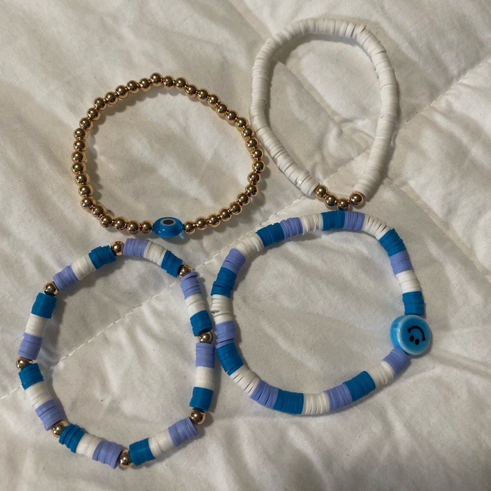 Blue & lavender smiley face & stackable bracelets - Picture 4 of 4